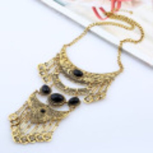 #031 Vintage Long Tassel Gemstone Leaf Necklace Sweater Chain - Picture 1 of 3